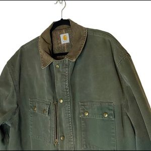 Carhartt Vintage 90s Heavy Chore Coat Flannel Blanket Lined Green 3XL.